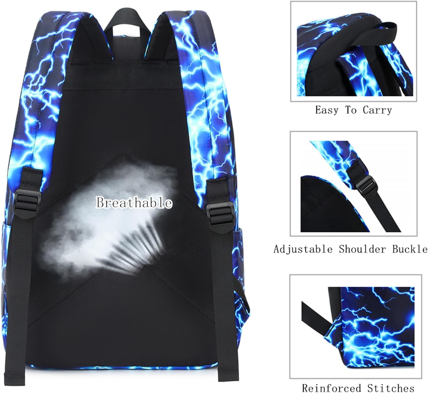Boy School Backpack Elementary Middle Lightning Bookbag Laptop Teenager Waterproof Lightweight 17 Inches (1-Blue)