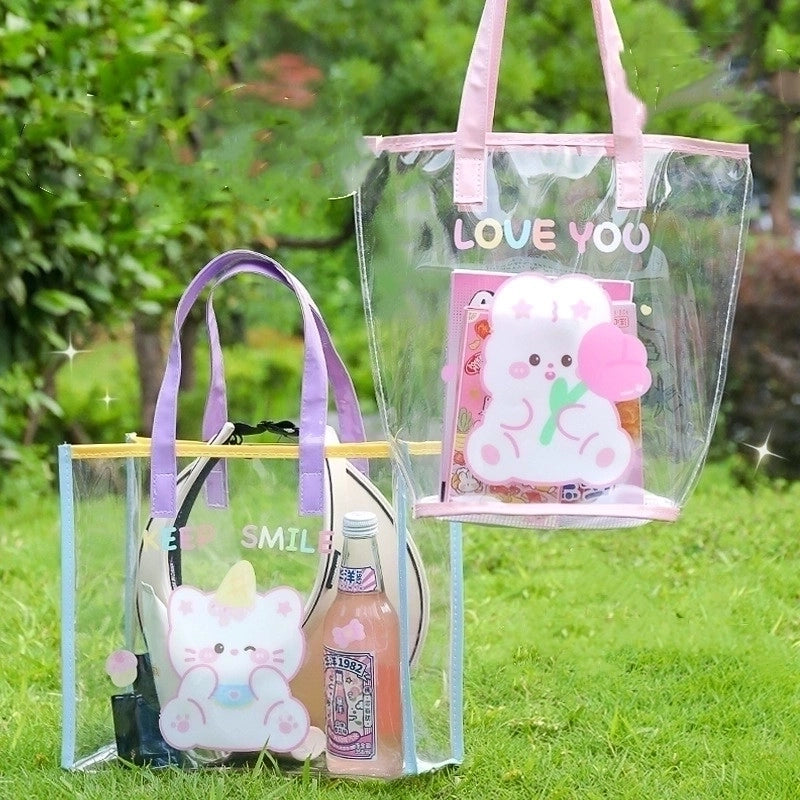2 Pieces Cute Animal Cartoon Letter Pvc Shopping Bags