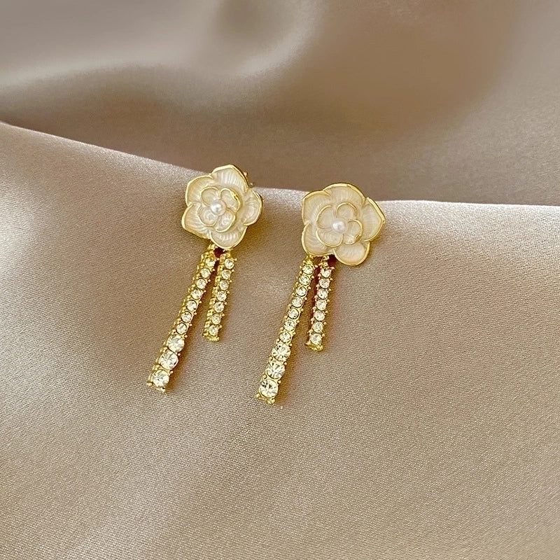 3 Pieces Sweet Heart Shape Rose Flower Inlay Imitation Pearl Alloy Rhinestones Earrings