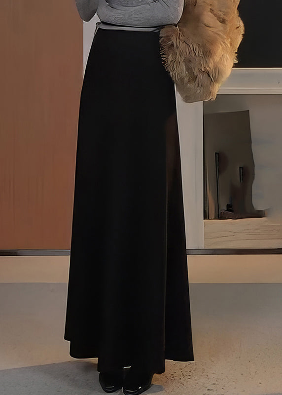 Natural Black Elastic Waist A Line Skirts Spring