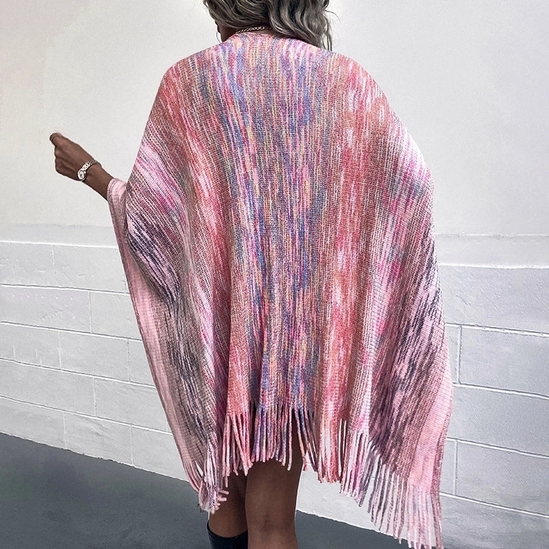 Women's Streetwear Color Block Polyester Tassel Shawl