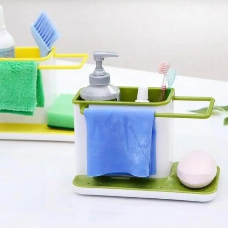 KITCHEN STORAGE DRAIN RACK SINK HOLDER SOAP & SPONGE ORGANIZER