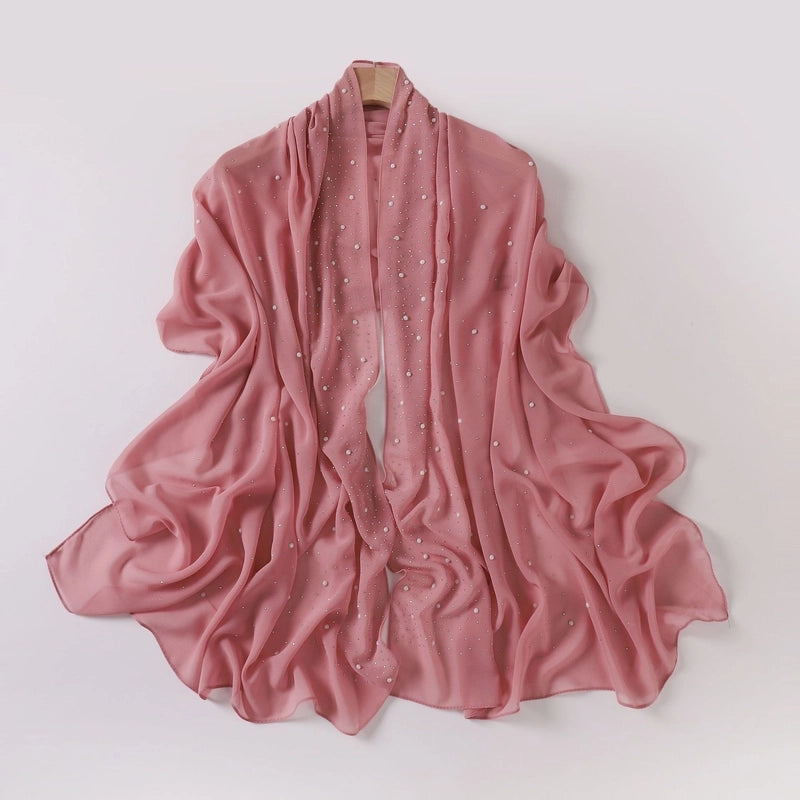 Pearl Chiffon Ceramic Gypsophila Hot Drill Long Scarf Hui Scarf Indonesia Middle East Africa Turban