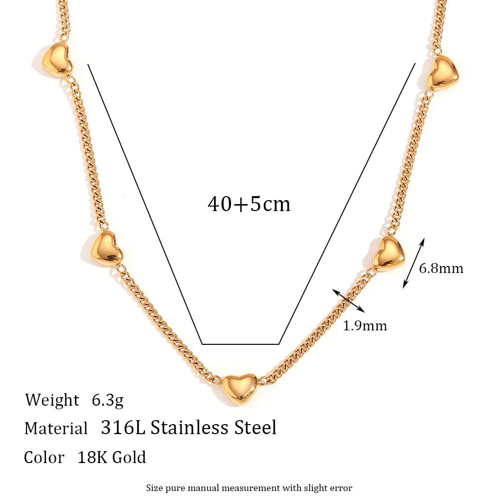 Fashion Heart Stainless Steel 18K Gold Plated Necklaces