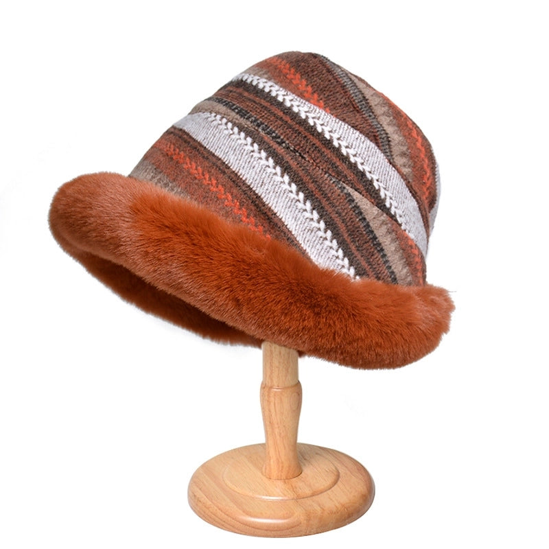 Women's Casual Basic Stripe Wide Eaves Bucket Hat