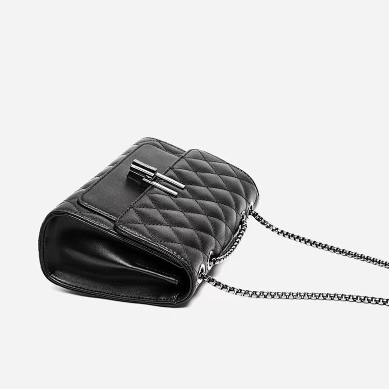 Women's Mini Pu Leather Lingge Elegant Square Lock Clasp Crossbody Bag