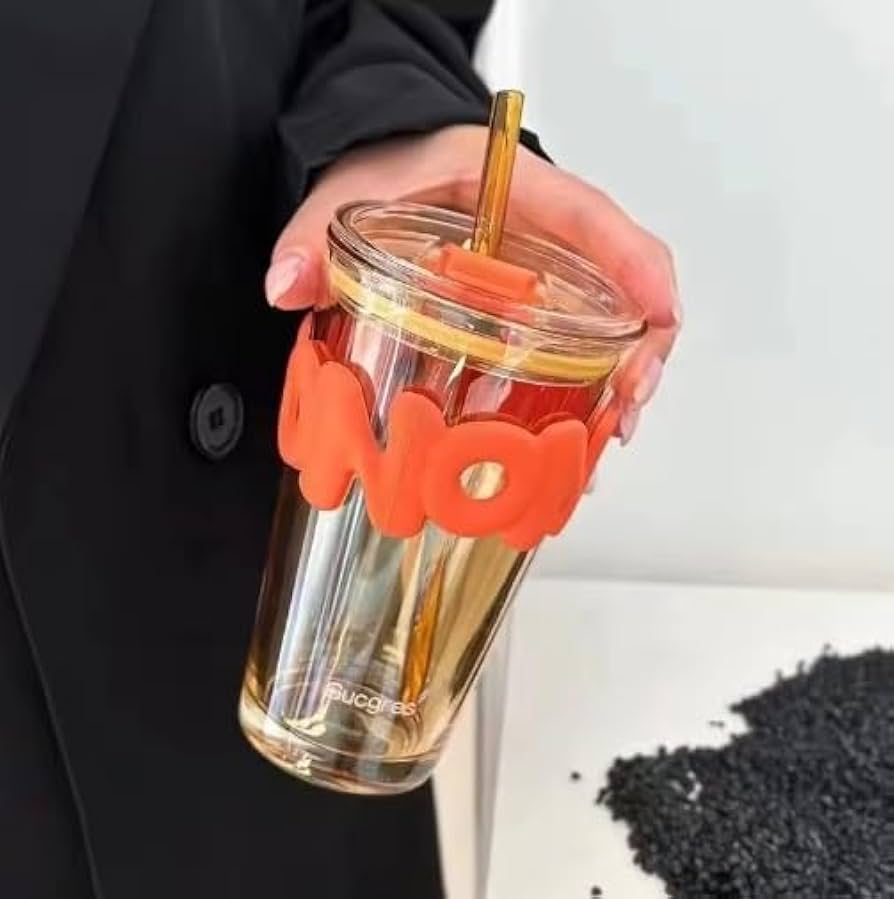 HOHO Glass Tumbler With Straw 450ml