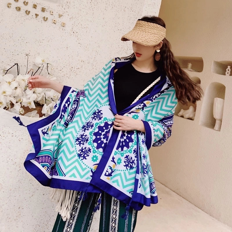 Ethnic Style Shawl Scarf Dual-use Sun Protection By The Sea Beach Scarf Red Large Gauze Scarf Female Desert Travel Photography Summer