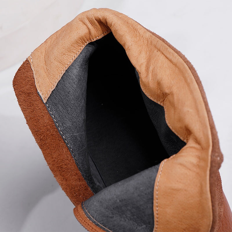 Handmade Soft Leather Ankle Boots For Women Splicing Design in Coffee/Black