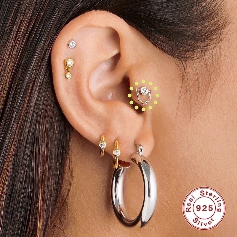 Fashion Solid Color Sterling Silver Inlay Pearl Zircon Ear Studs 1 Piece