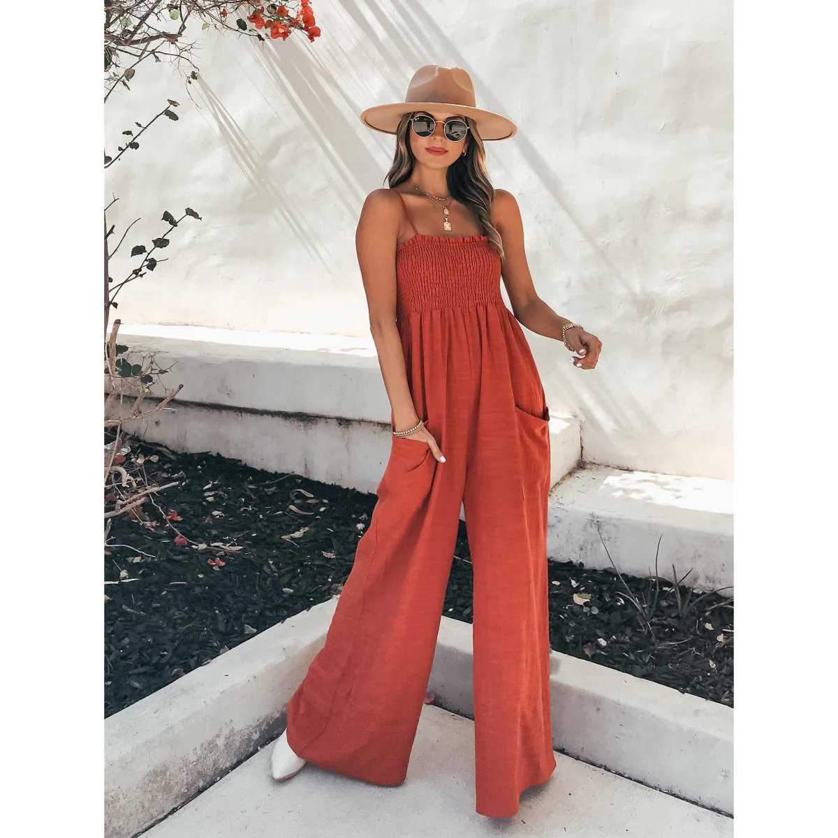 👚SPECIAL SALE 49%-LADIES GATHER TOP WIDE LEG JUMPSUIT