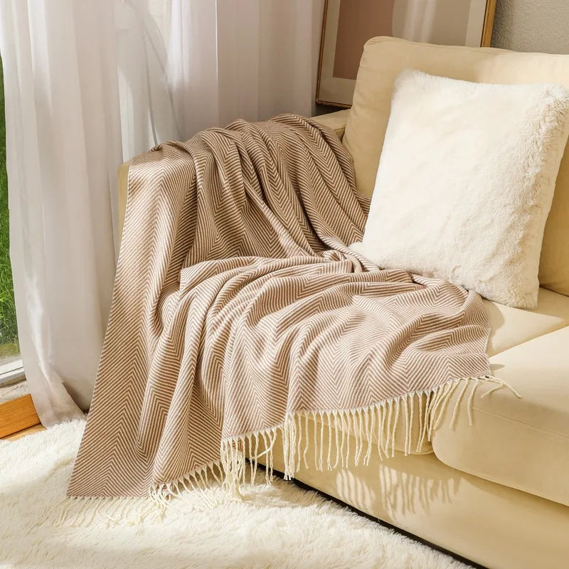 100% Cotton Luxury Herringbone Large Sofa Bed Throw Blanket Fringed Tweed Soft