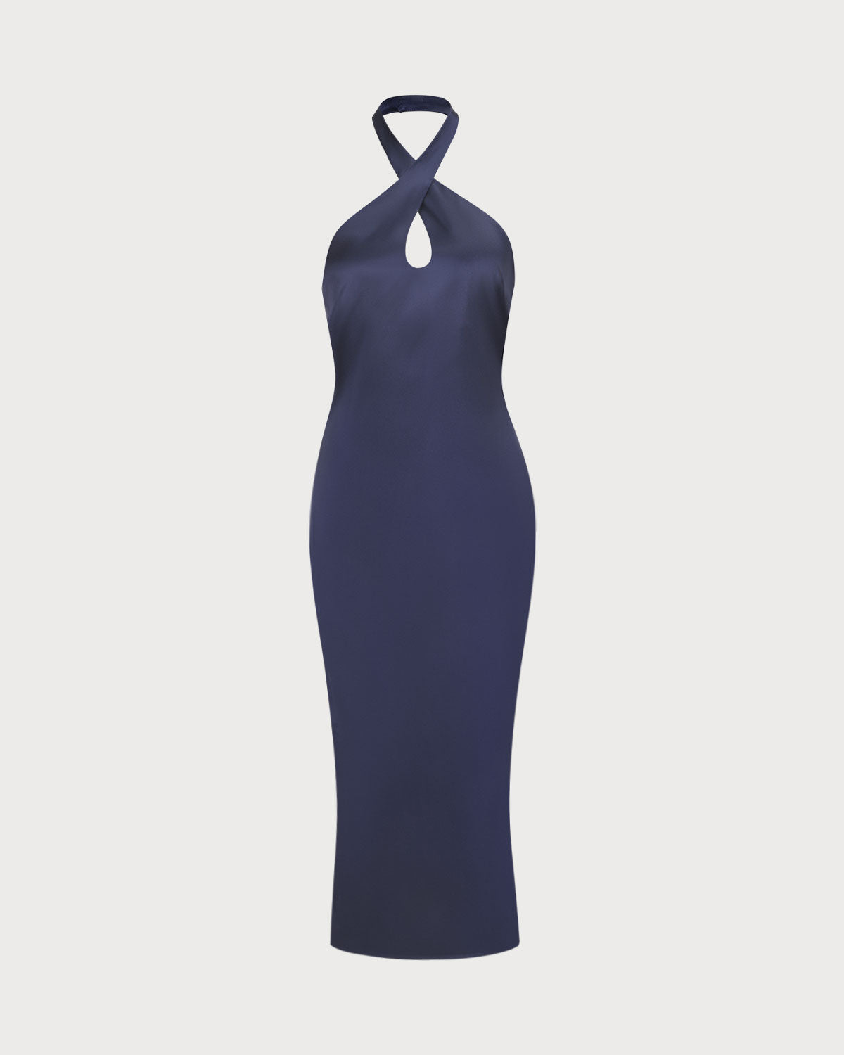 The Navy Cut-Out Satin Halter Midi Dress