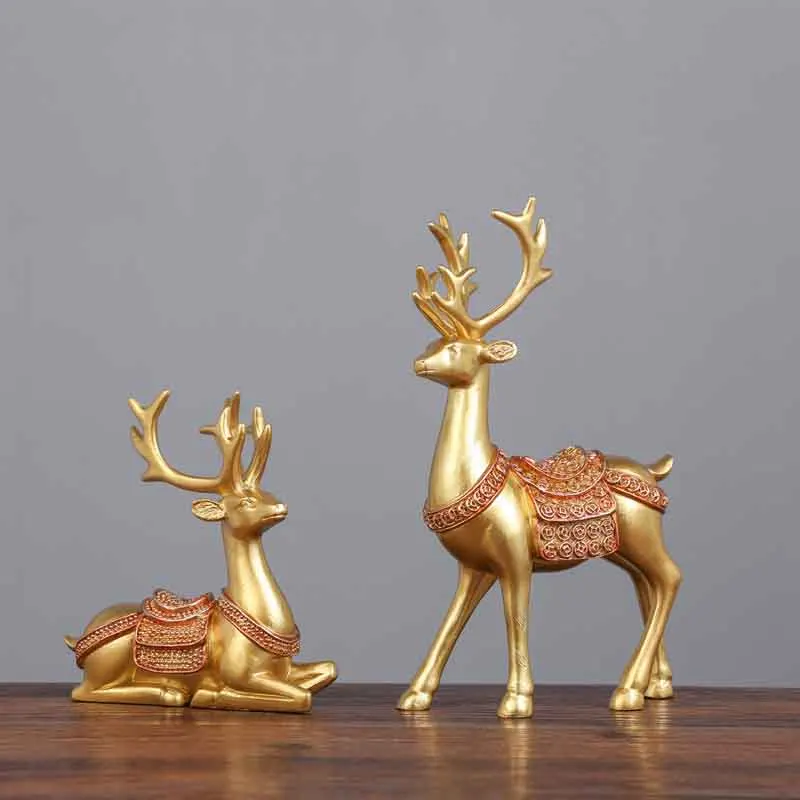 3D Christmas Reindeer Resin Crafts Decor Accessories Good Fortune Small Animal Figures Ornaments for Home