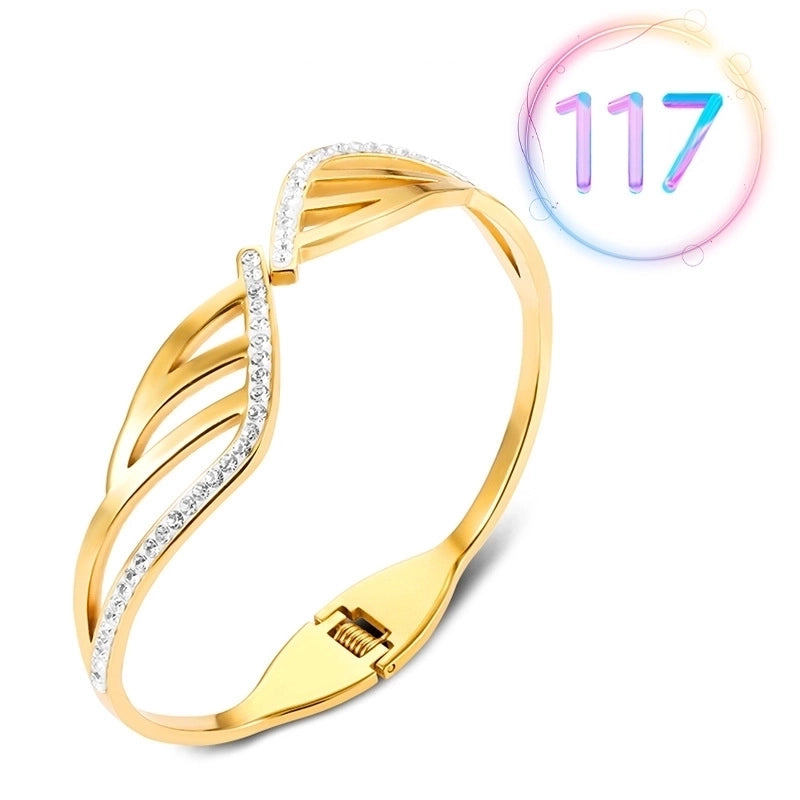 2 Pieces Fashion Geometric Stainless Steel Plating Zircon Bangle