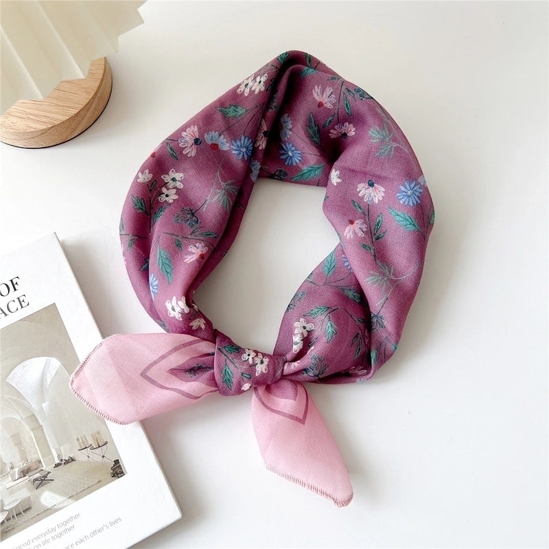 Women's Pastoral Minimalist Flower Cotton And Linen Printing Silk Scarf