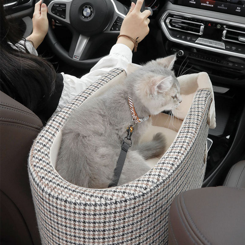 Houndstooth Lookout Console Bow Tie Pet Car Seat