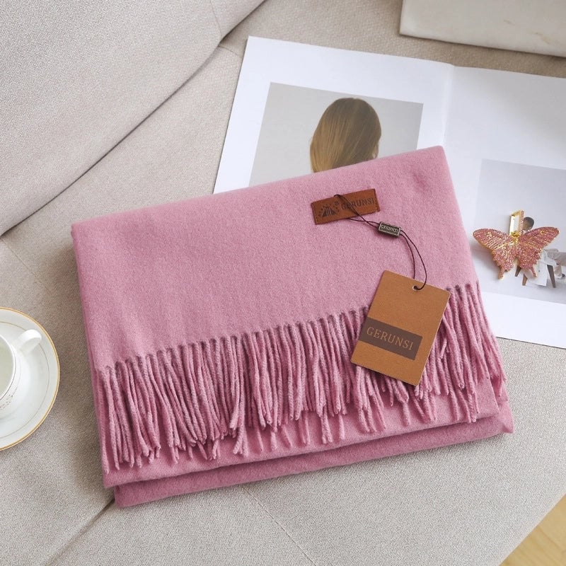 Unisex Retro Preppy Style Solid Color Imitation Cashmere Tassel Scarf