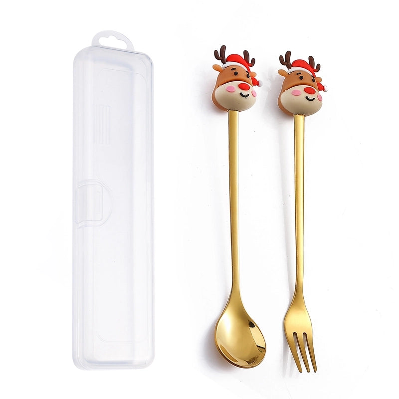 Christmas Cute Animal Santa Claus Stainless Steel Tableware 2 Pieces