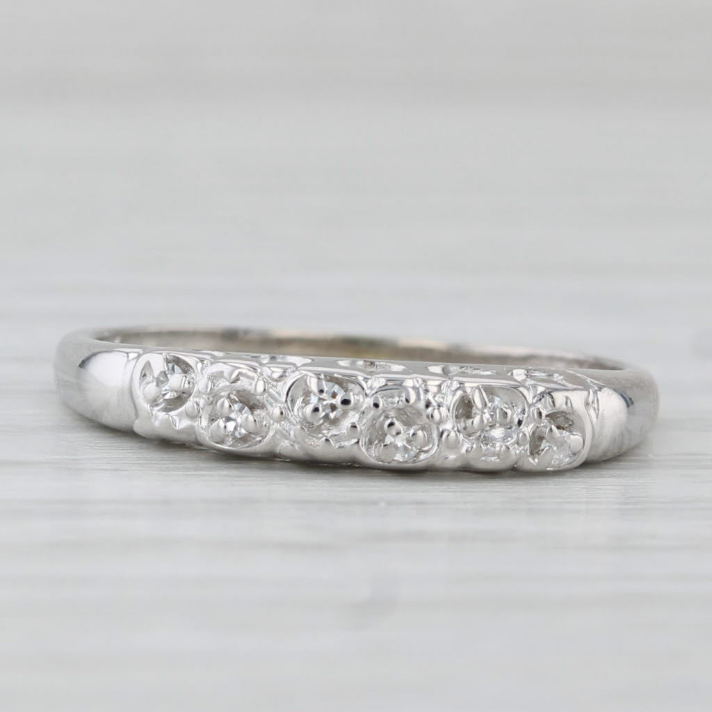 Vintage Diamond Ring 14k White Gold Size 7 Stackable Wedding Band