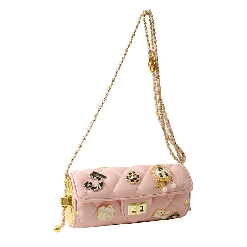 Women's Medium All Seasons Pu Leather Flower Streetwear Square Lock Clasp Shoulder Bag
