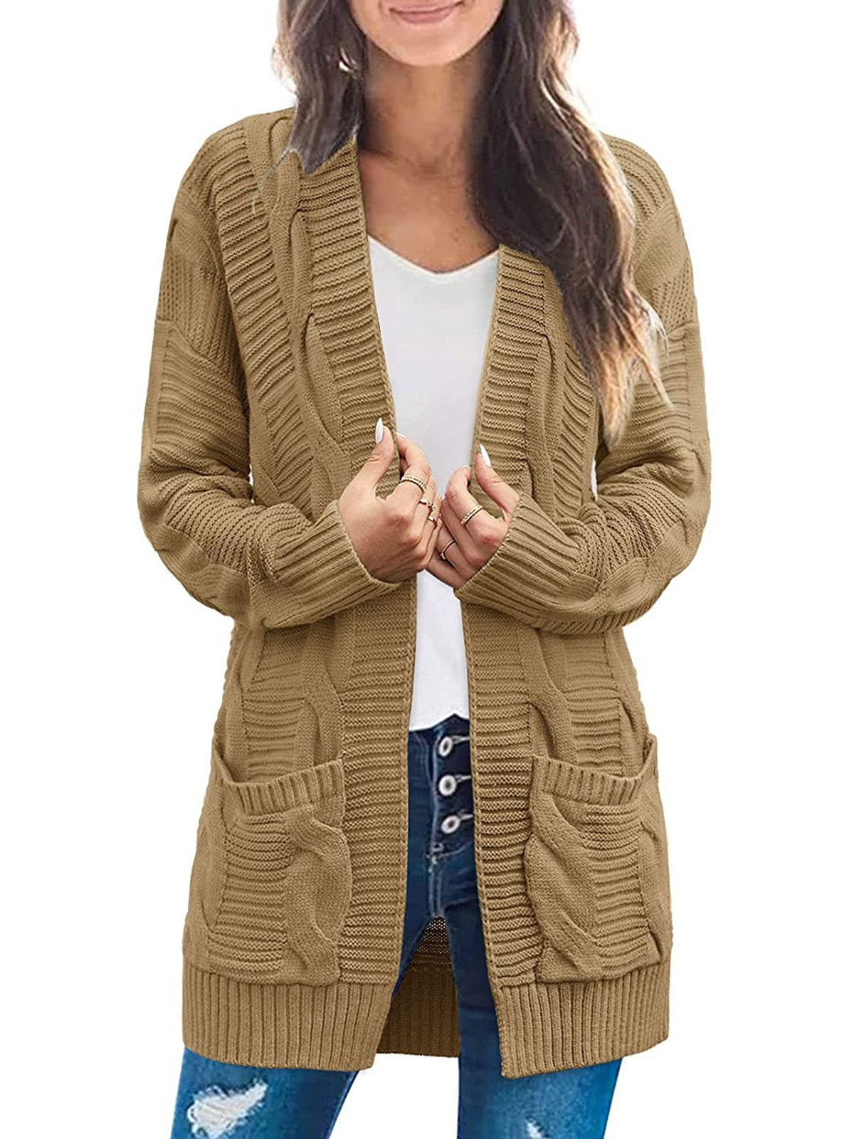 2024 Women's Long Sleeve Cable Knit Cardigan Sweaters