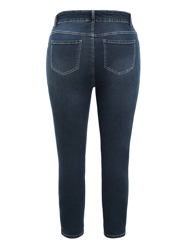 Very Stretchy  High Rise Dark Wash Distressed Stitch Jeans