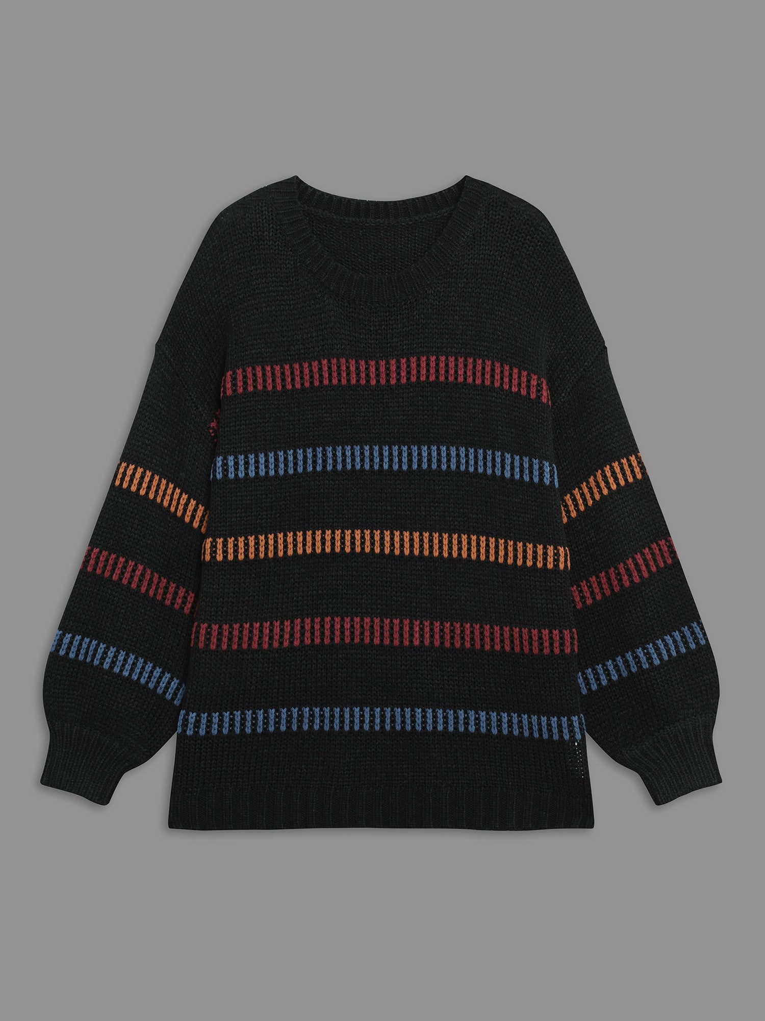 Multi-Color Stripes Textured Crew Neck Pullover