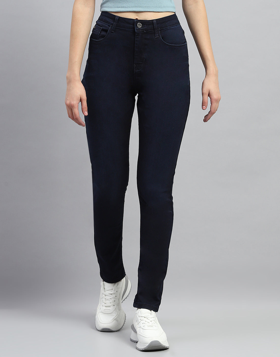 Women Navy Blue Solid Slim Fit Denim