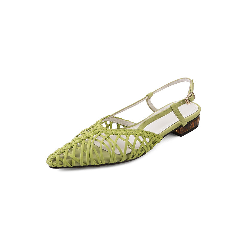 Fashion Woven Pointed Toe Slingback Sandals Breathable Summer Flats in Golden/Silver/Yellow/Light Green