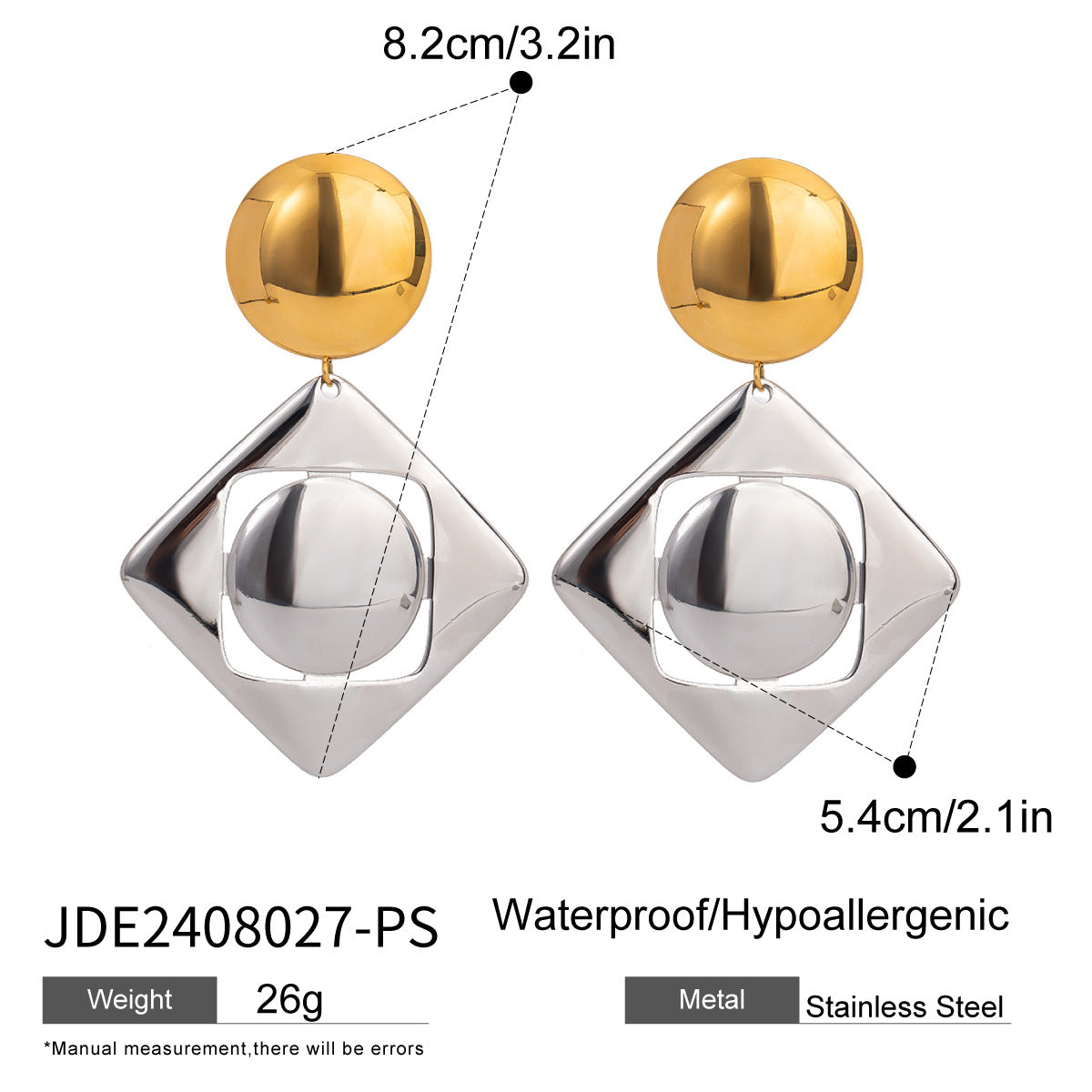 Stainless Steel Exaggerated Earrings Color Matching Niche Earrings Titanium Steel 18K Gold Earrings