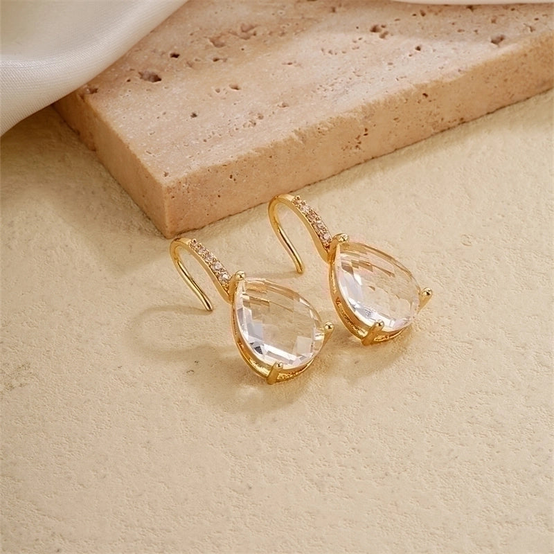 1 Pair Glam Lady Water Droplets Plating Inlay Copper Zircon Gold Plated Drop Earrings