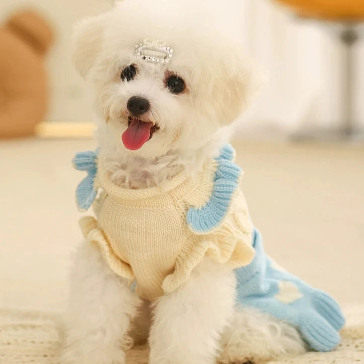 Ruffled Collar Knitted Dog Cat Sweater Dress