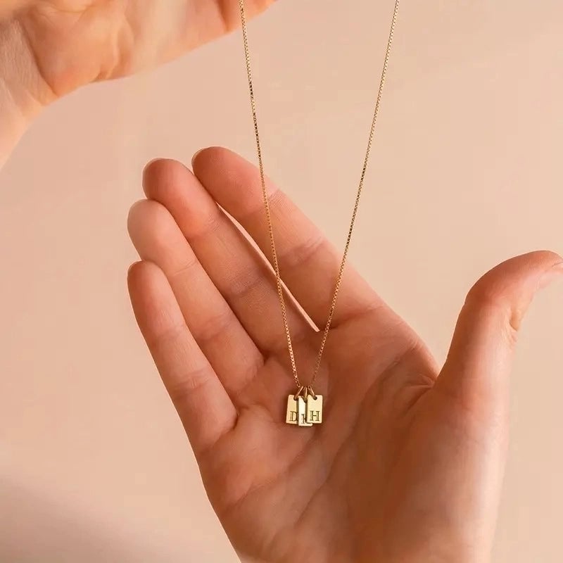 Titanium Steel Minimalist Letter Rectangle Plating Pendant Necklace
