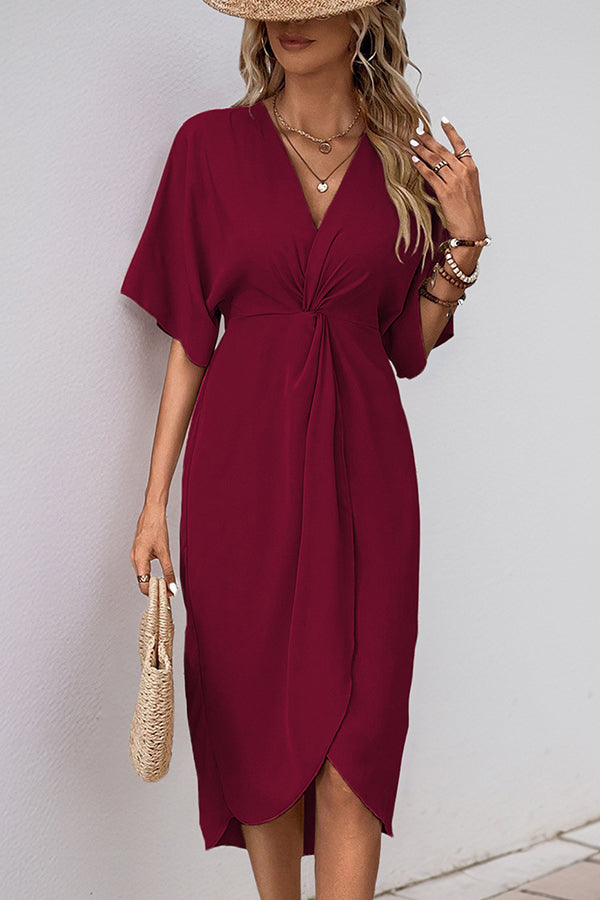 Fashion V Neck Solid Irregular Hem Dress