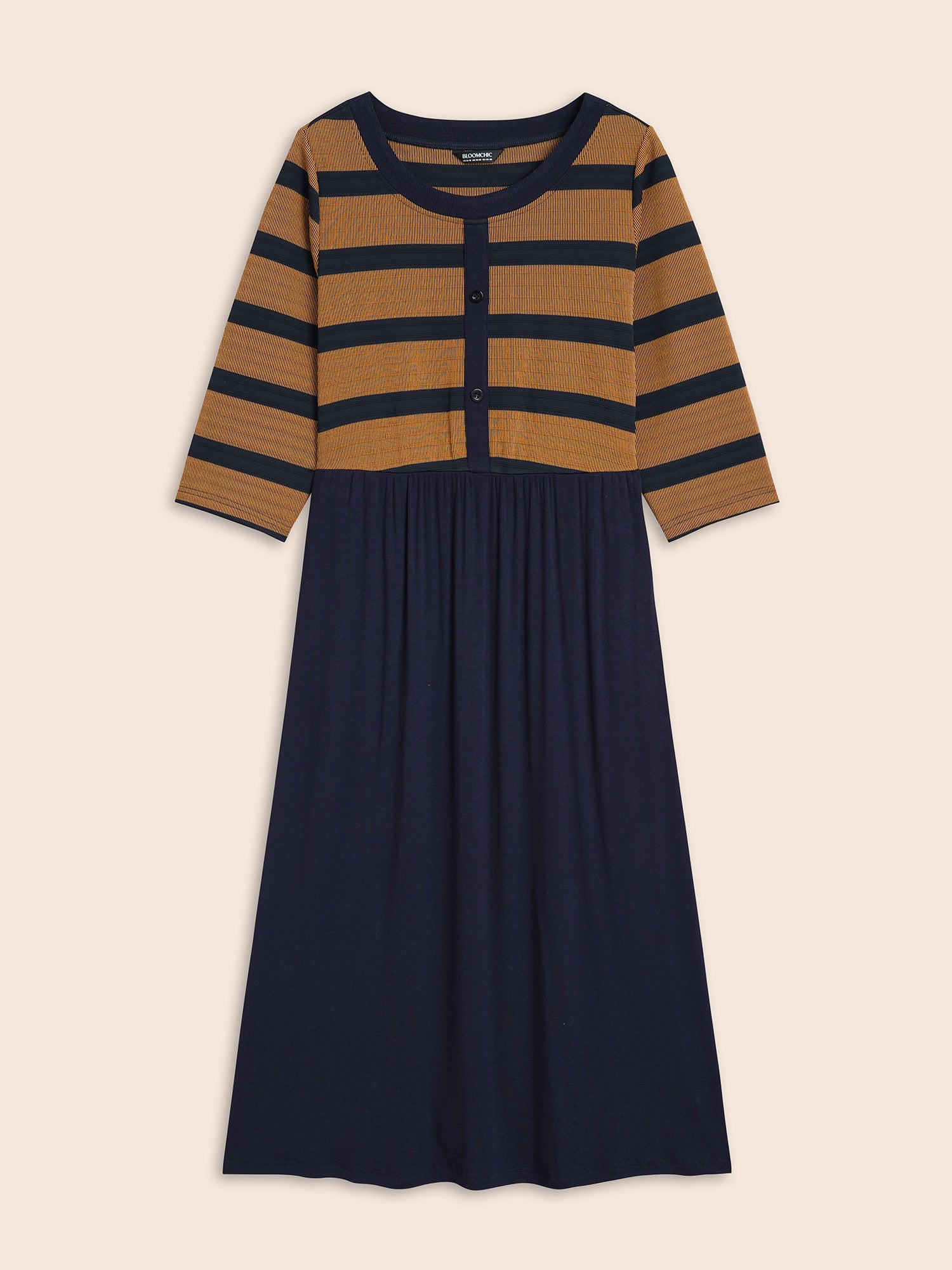 Striped Contrast Elastic Waist Dress