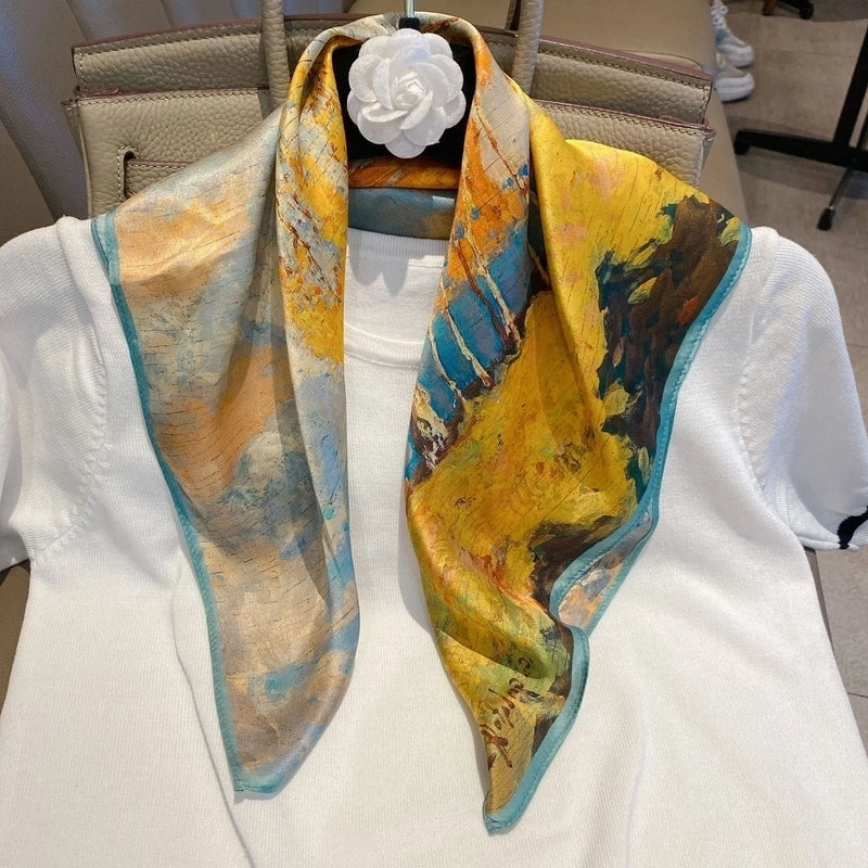 Women's Minimalist Classic Style Color Block Silk Printing Silk Scarf