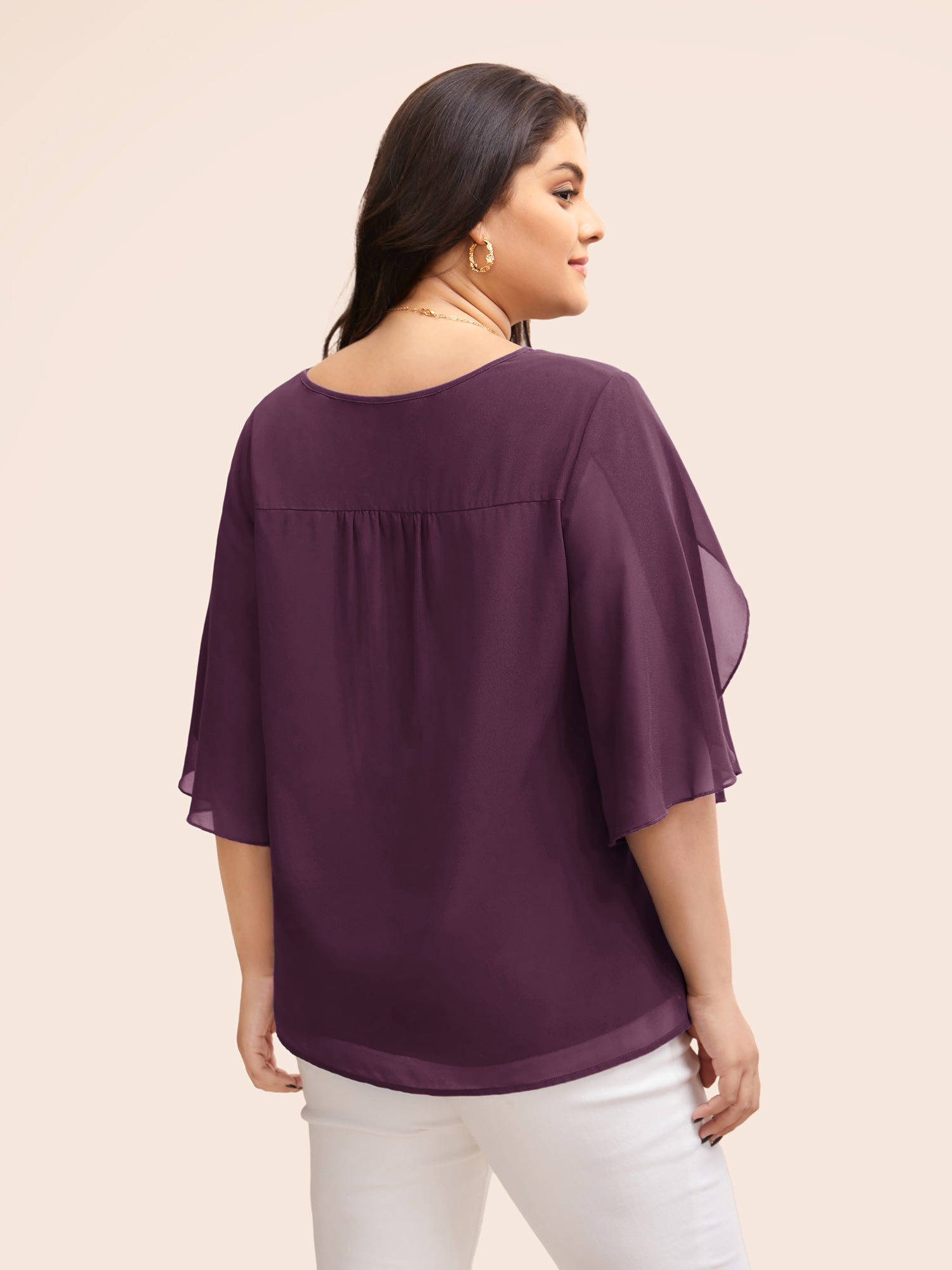 Chiffon Gathered Petal Sleeve Blouse