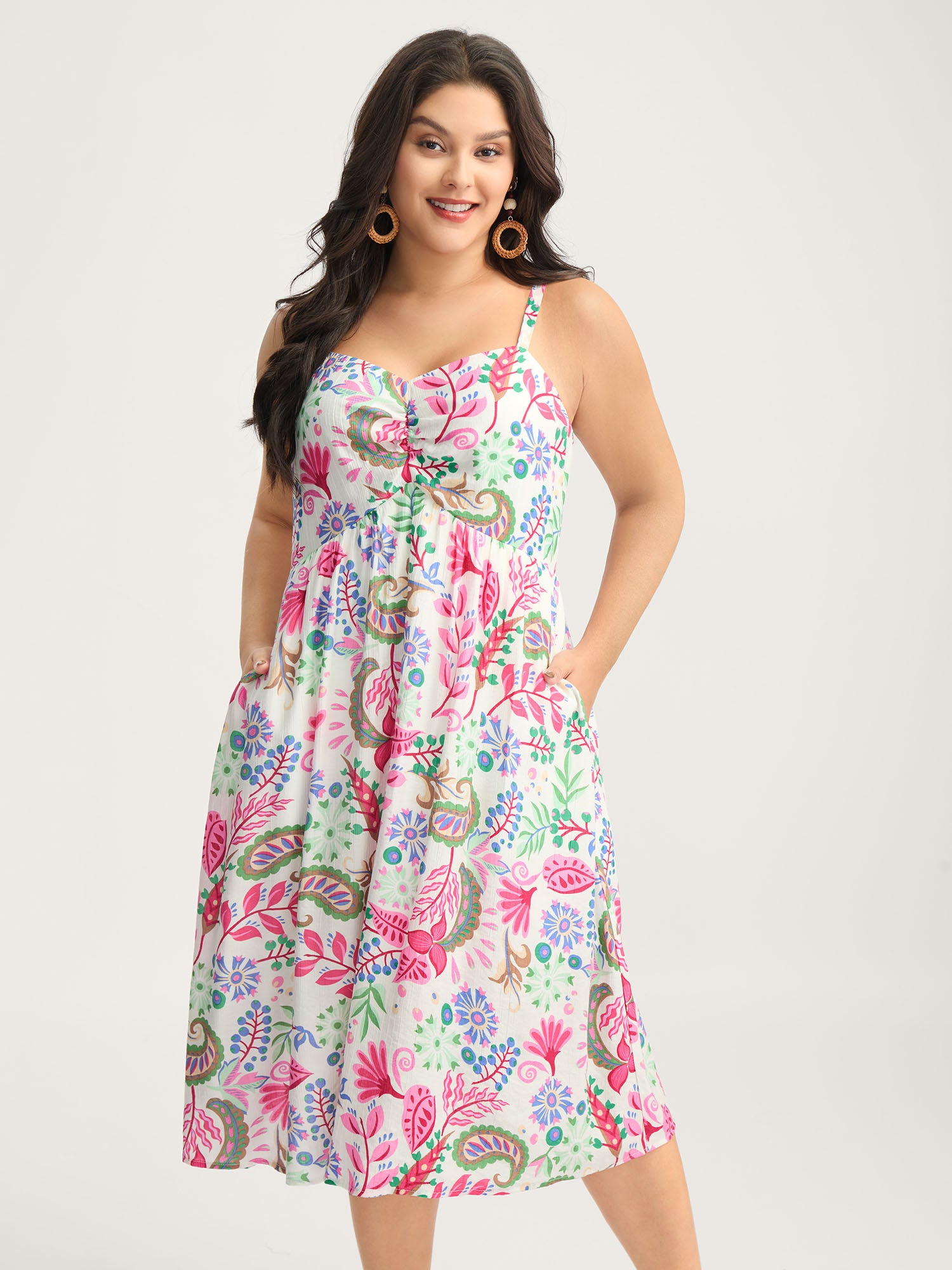 Backless Bow Paisley Print Cami Midi Dress