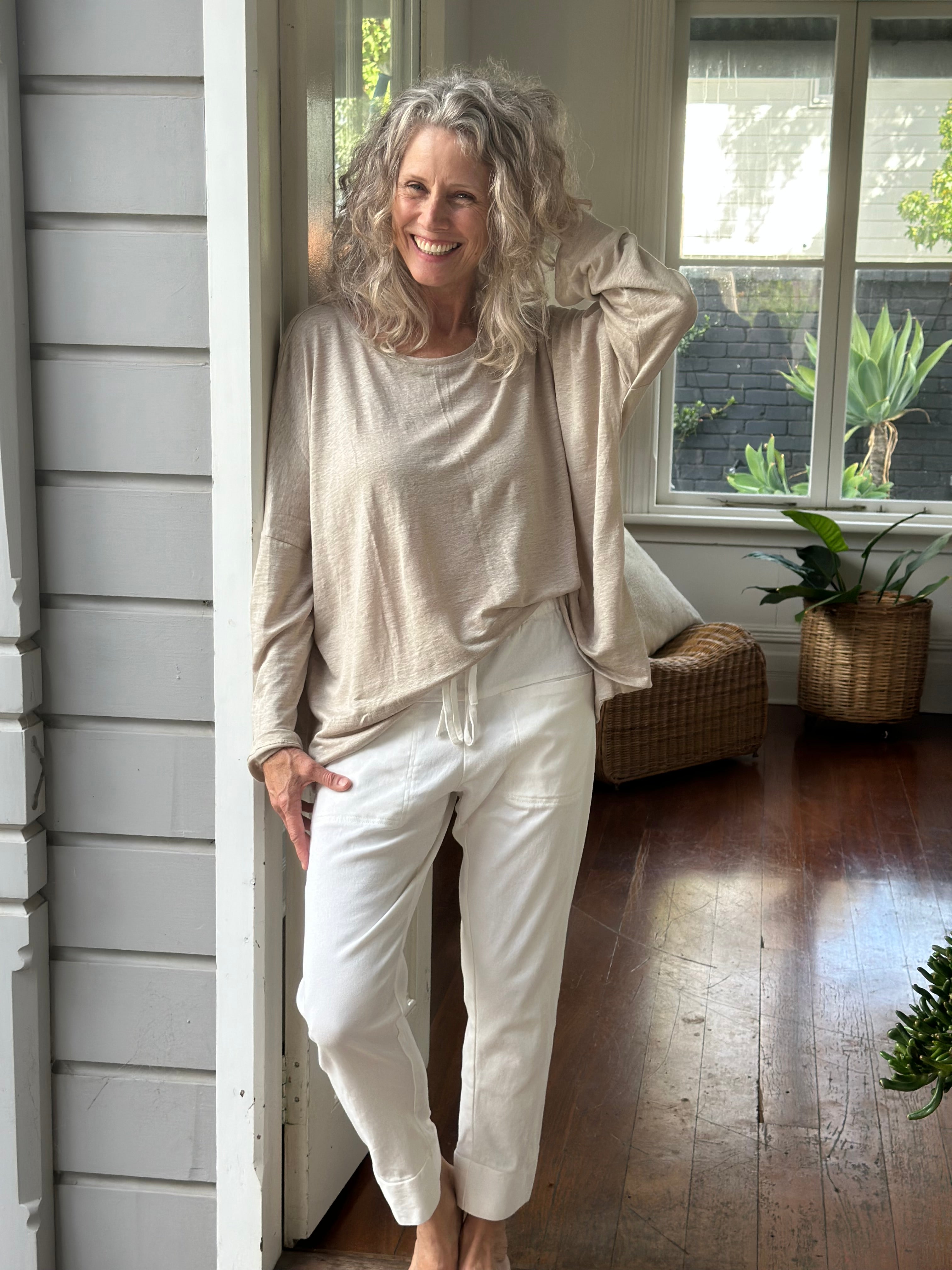 nina top - natural linen knit