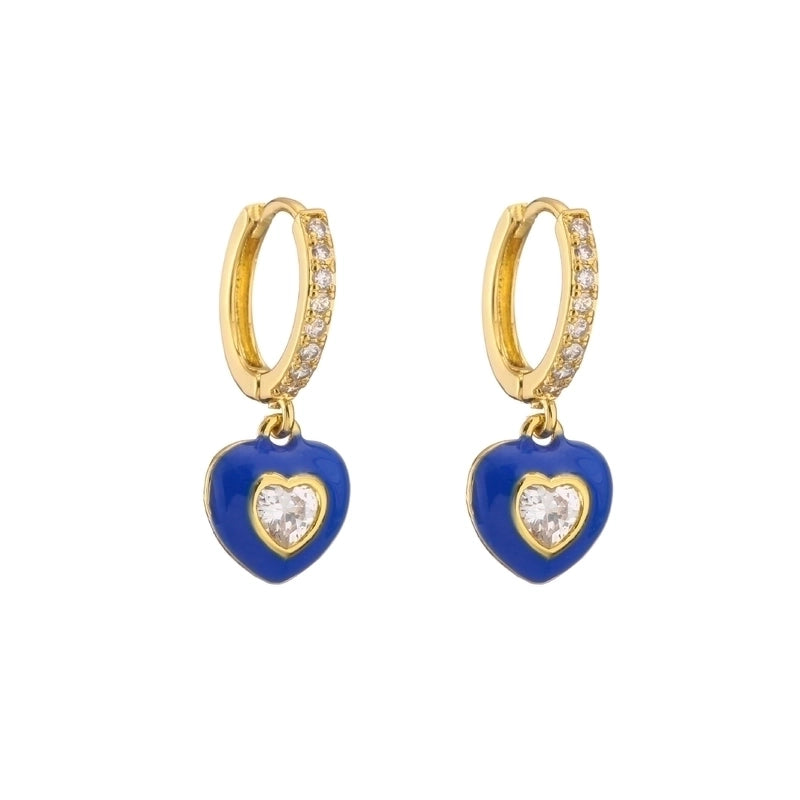 Cute Heart Plating Copper Zircon Copper Earrings