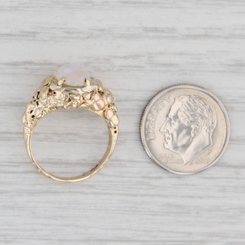 Vintage Opal Gold Nugget Ring 14k Yellow Gold Size 4.75 Oval Cabochon Solitaire