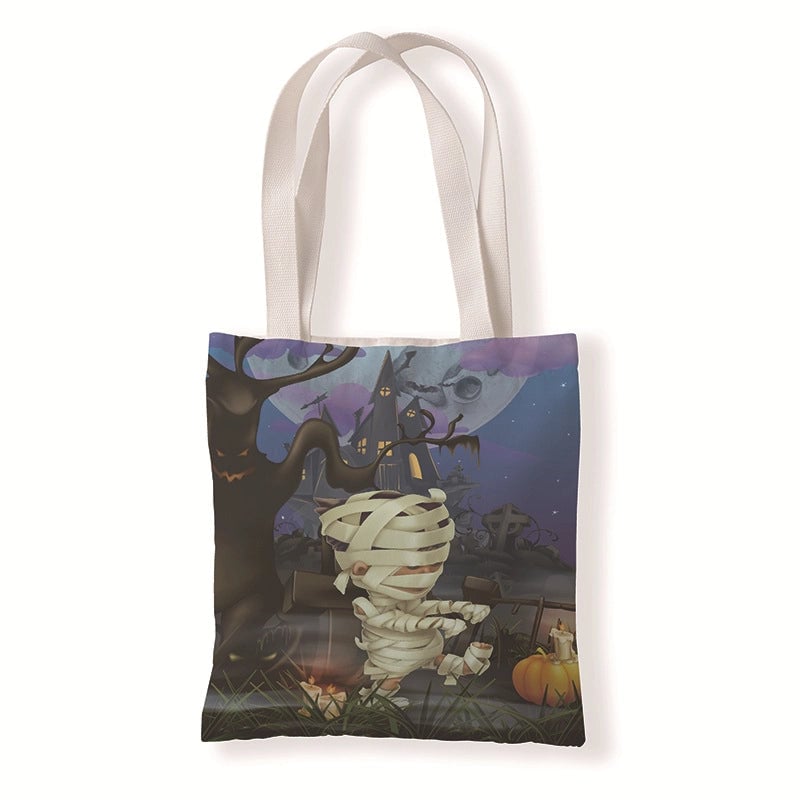 Halloween Unisex Medium Canvas Pumpkin Letter Elegant Streetwear Square Open Canvas Bag