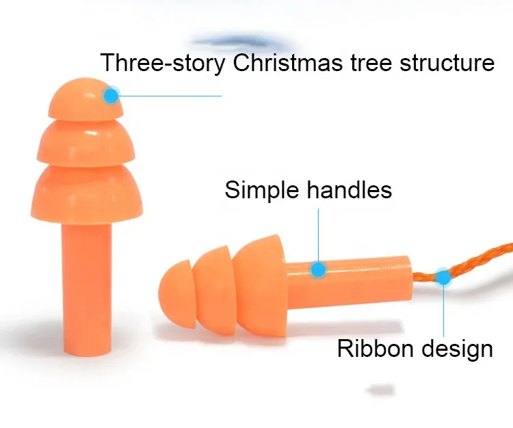 Noise Reduction Christmas Tree Type Custom Earplugs Silicone Nylon Cord Ear Plugs
