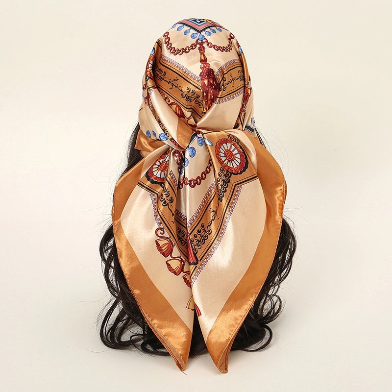 Women's Casual Retro Chains Print Satin Printing Scarf Kerchief