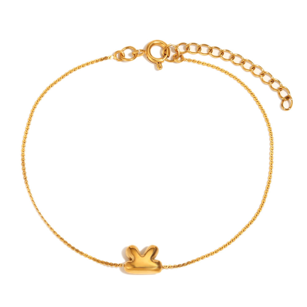Fashionable Niche Personality Hot Style Simple Hand Jewelry Stainless Steel Plated 18K Gold Bubble Letter S Chain Bracelet