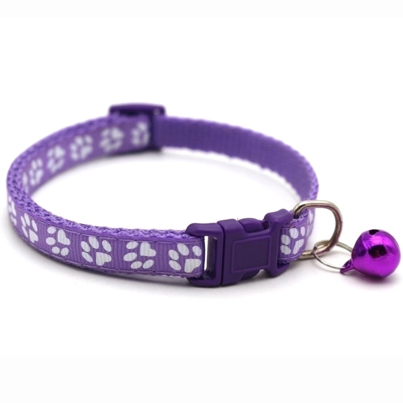 Pet Supplies Dog Cat Collar Color Footprint Print Belt Bell Dog Collar