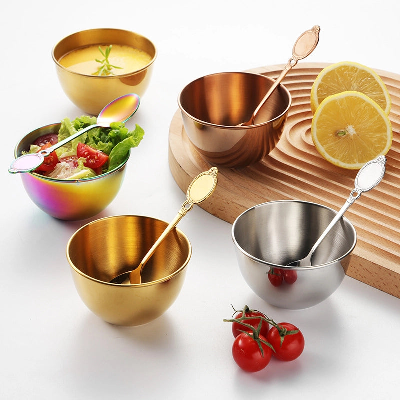Stainless Steel Dip Small Bowl Golden Dip Sauce Bowl Seasoning Dish Sushi Dip Bowl Sauce Cup Jam Bowl With Spoon Set