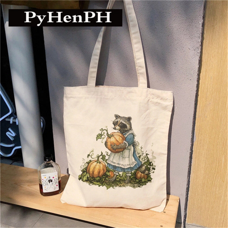 Women's Canvas Printing Animal Streetwear Square Open Canvas Bag