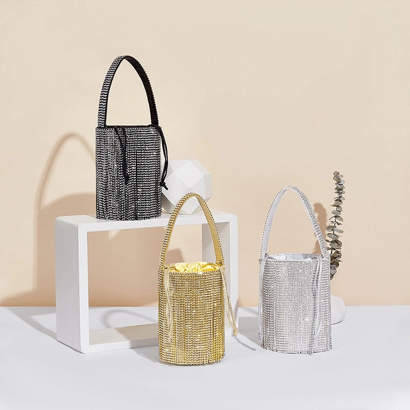Silver Black Gold Fiber Solid Color Cylindrical Evening Bags